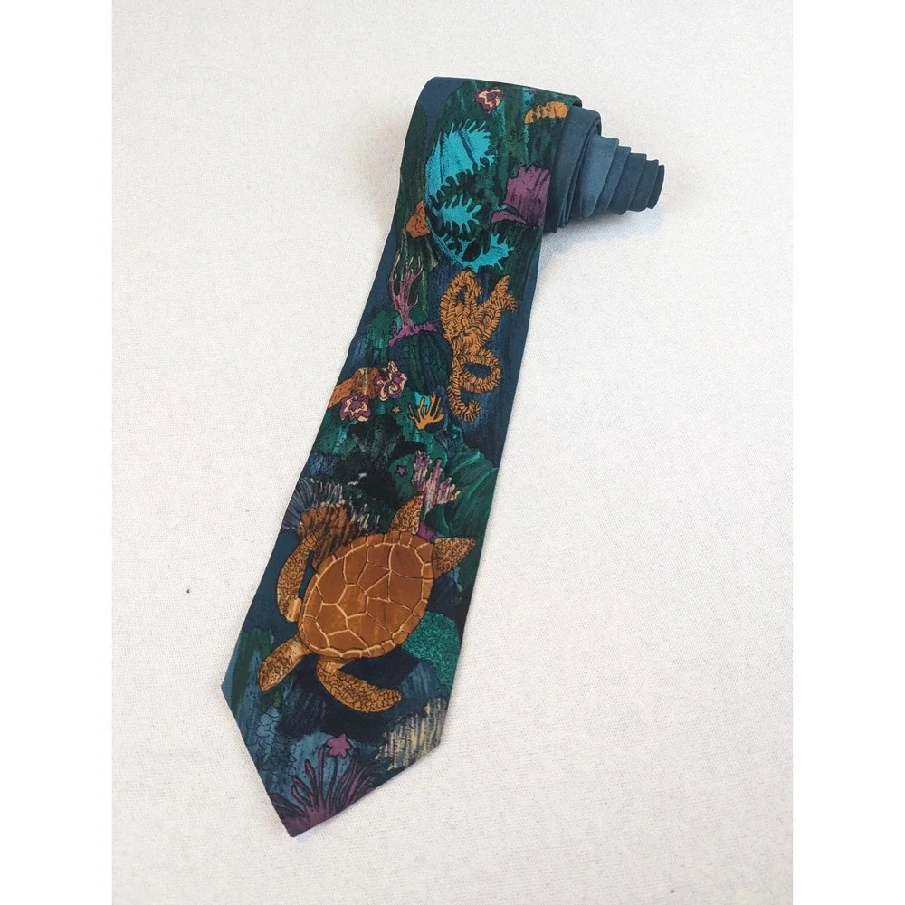 Mens Silk Tie Lot 3 Ocean Marine Life Whale Turtle Reef Addiction WWF Endangered